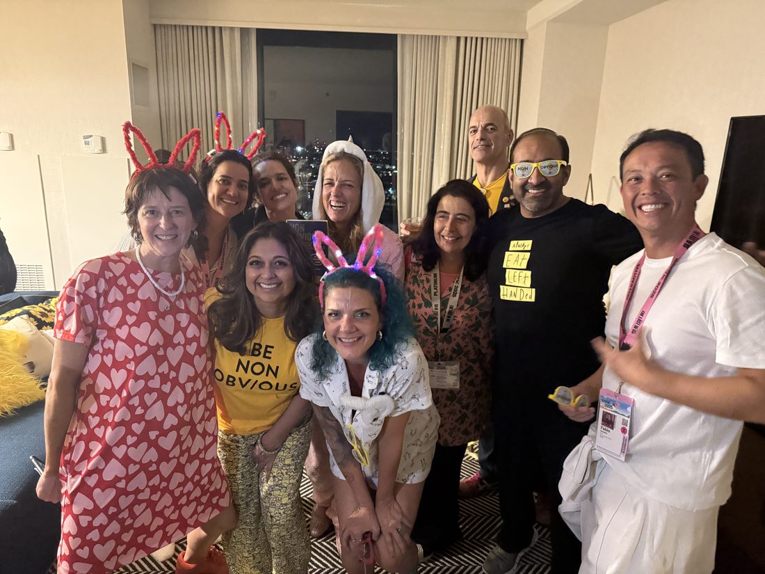 Guests in pajamas at the Non-Obvious Pajama Party