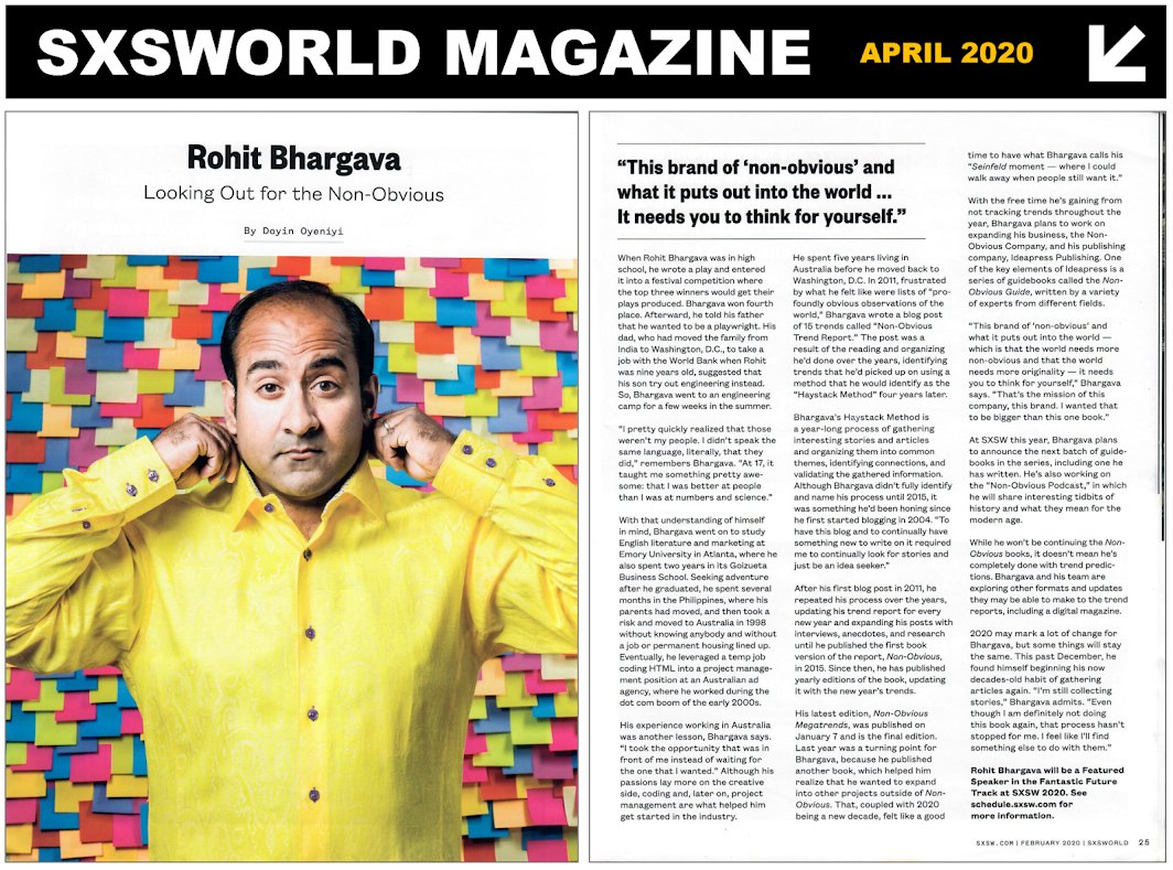 The SXSWorld Magazine article: Rohit Bhargava, Looking Out For Non-Obvious