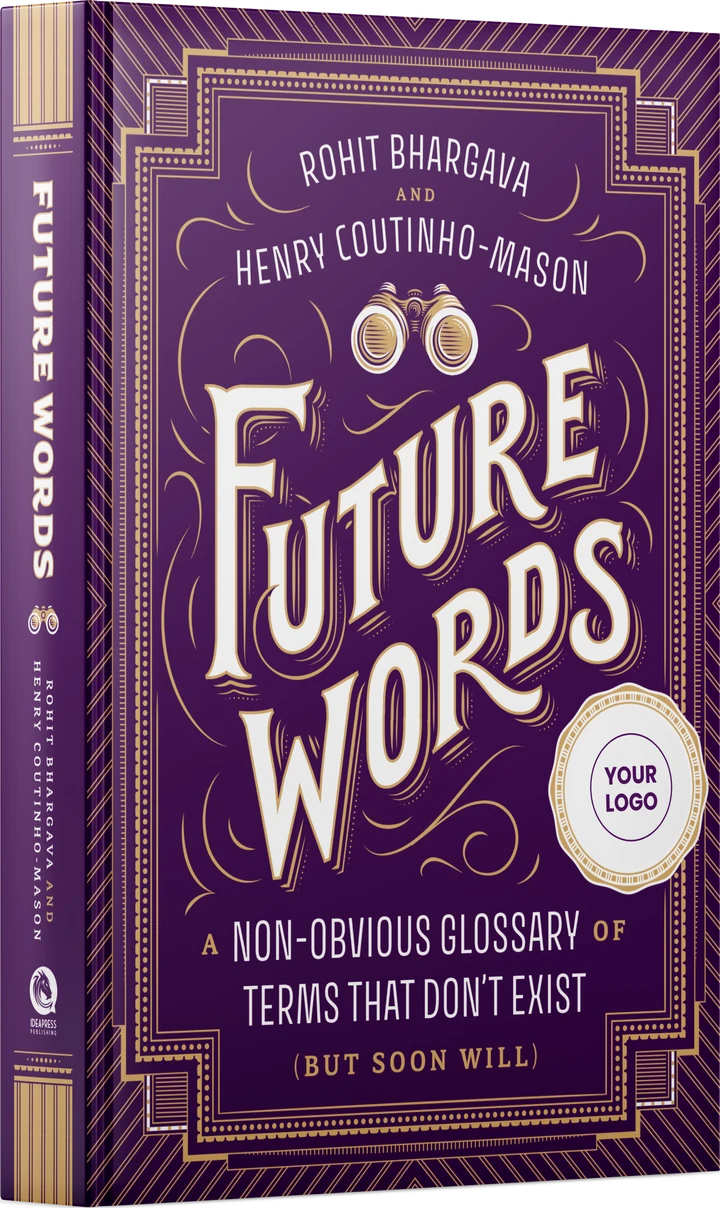 Future Words hardcover with YOUR LOGO in the white seal on the front cover