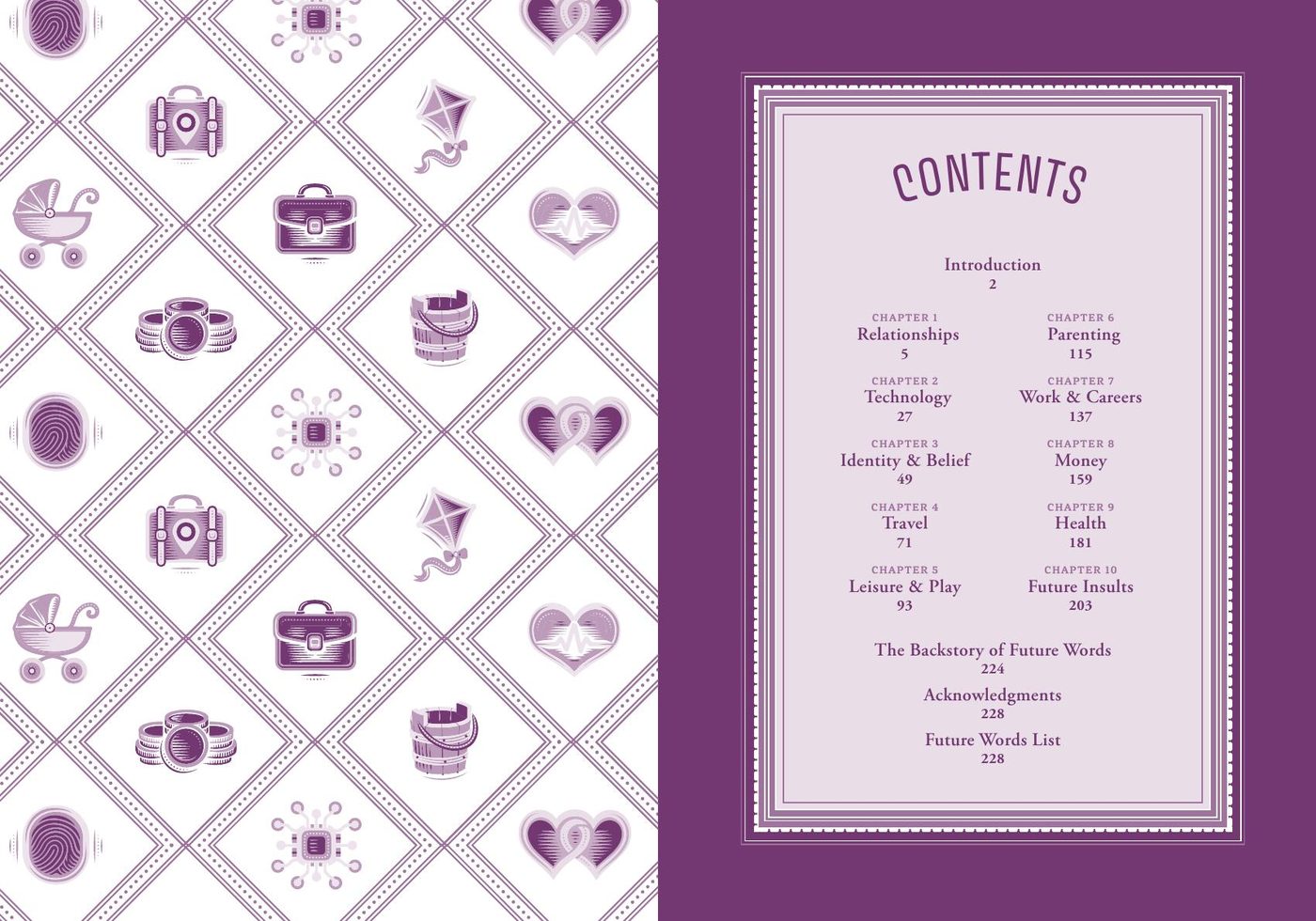 The cover & contents spread from Future Words