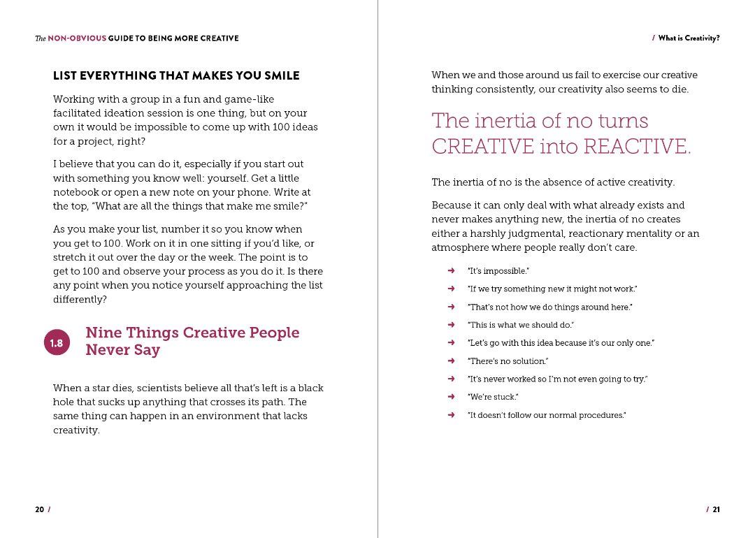 A spread from The Non-Obvious Guide to Being More Creative