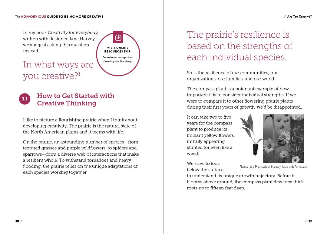 A spread from The Non-Obvious Guide to Being More Creative