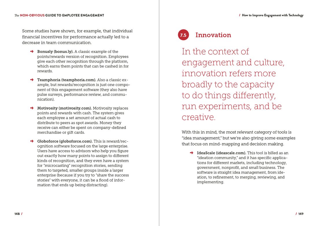 A spread from The Non-Obvious Guide to Employee Engagement