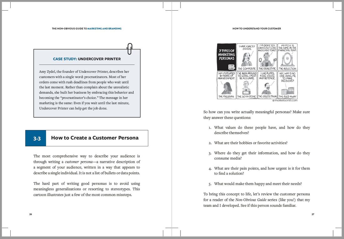 A spread from The Non-Obvious Guide to Marketing and Branding
