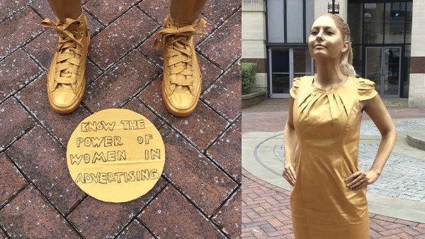Copywriter Scores First Job By Painting Body Gold Like #FearlessGirl