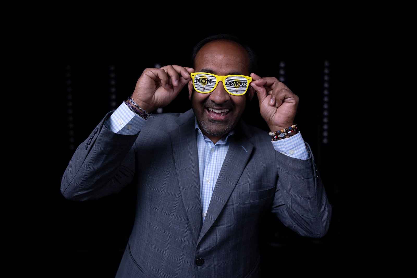 Rohit Bhargava wearing the yellow Non-Obvious glasses