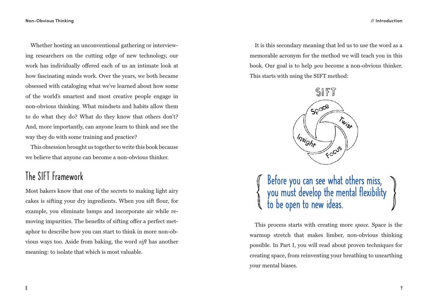 The SIFT method &middot; Introduction spread from Non-Obvious Thinking