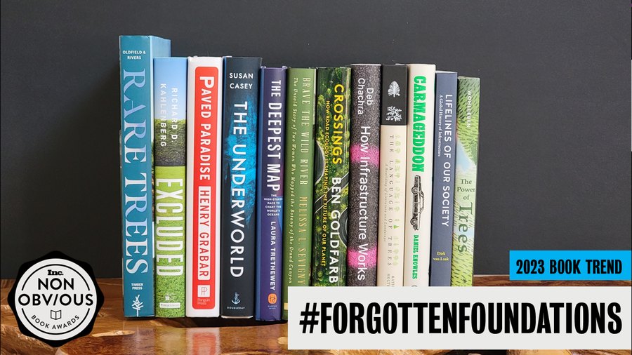 The books behind the #ForgottenFoundations trend — a stack of 2023 longlist titles