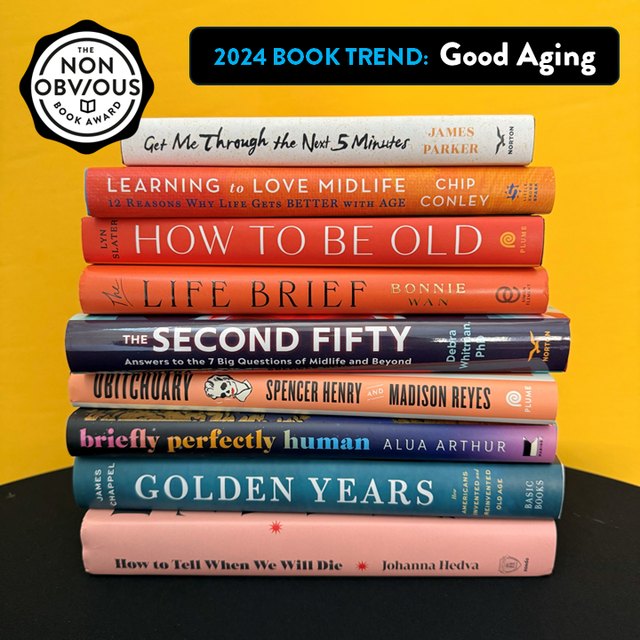 The books behind the Good Aging trend — a stack of 2024 longlist titles