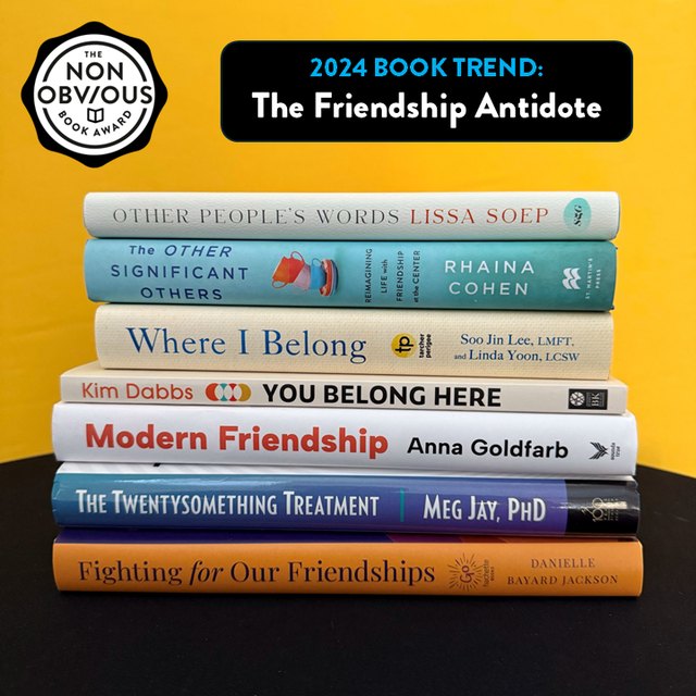 The books behind the The Friendship Antidote trend — a stack of 2024 longlist titles