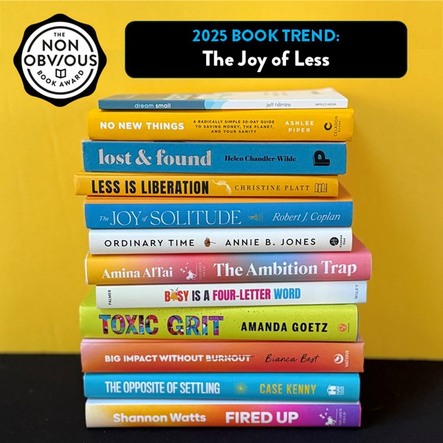 The books behind the The Joy of Less trend — a stack of 2025 longlist titles