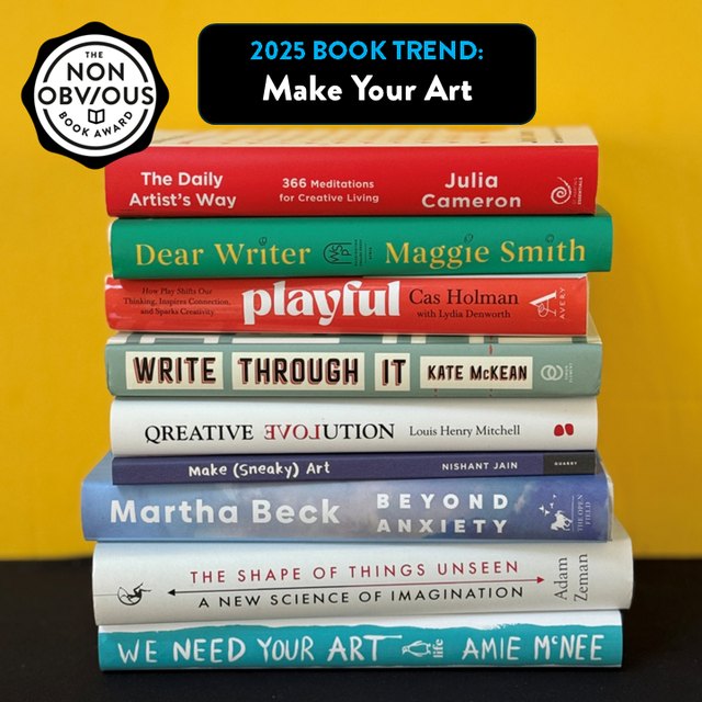 The books behind the Make Your Art trend — a stack of 2025 longlist titles