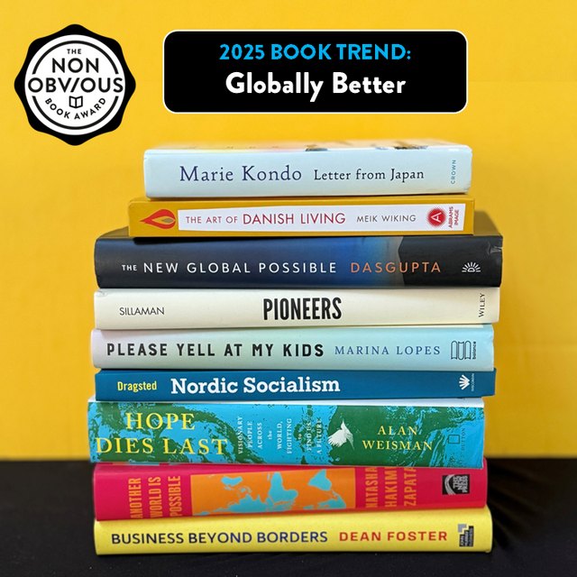 The books behind the Globally Better trend — a stack of 2025 longlist titles