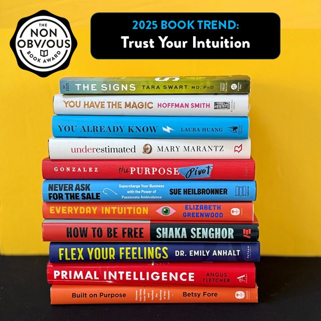 The books behind the Trust Your Intuition trend — a stack of 2025 longlist titles